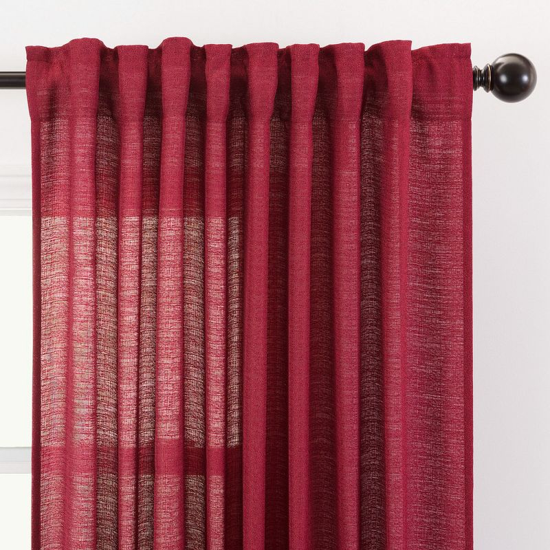 Chanasya 2pk Faux Belgian Flax Semi Sheer Window Curtain Panels - Set of 2 - 52 x 63 Inches Long - Maroon