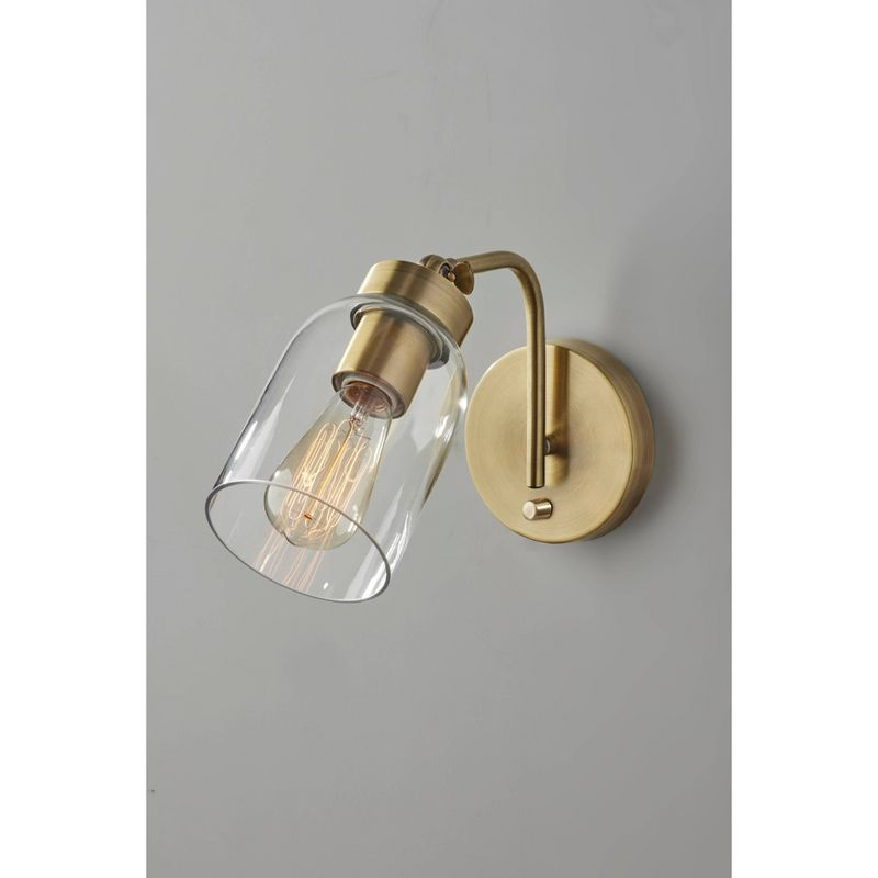 Bristol Wall Lamp Antique Brass - Adesso: Mid-Century Modern, Clear Glass Dome, ETL Listed, Adjustable Arm