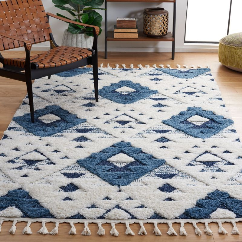 Moroccan Tassel Shag MTS688 Power Loomed Area Rug - Blue/Ivory - 4'x6' - Safavieh.