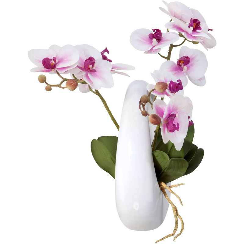 Dahlia Studios Potted Faux Artificial Flowers Realistic Pink White Phalaenopsis Orchid in Pot Home Decoration Living Room 13" High
