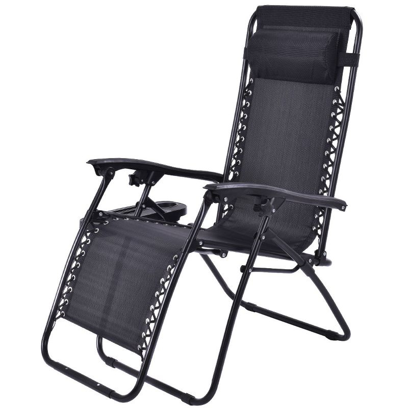 Costway 2 PCS Zero Gravity Chairs Lounge Patio Folding Recliner Outdoor Black with Cup Holder Black