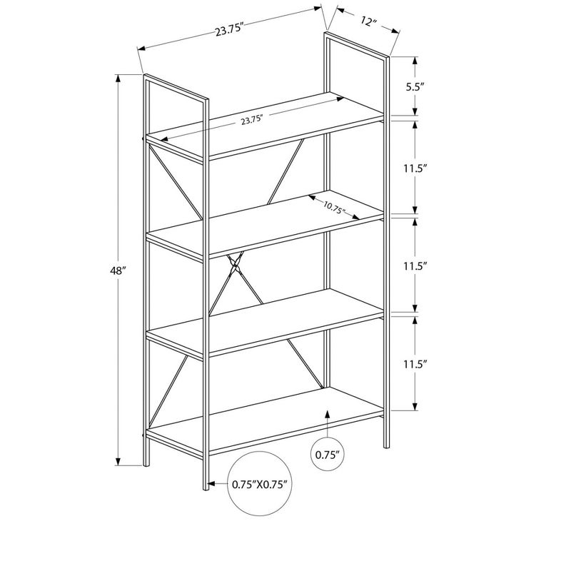 Monarch Specialties Bookshelf Bookcase 4 Tier 48InchH Office Bedroom Metal Laminate White Contemporary Modern
