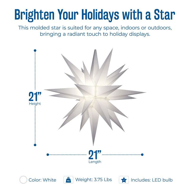 Keystone Holiday Outdoor 21 Inch Diameter Illuminated Prelit LED Christmas Advent Star Light Holiday Decoration w/ Twist & Lock Design, White