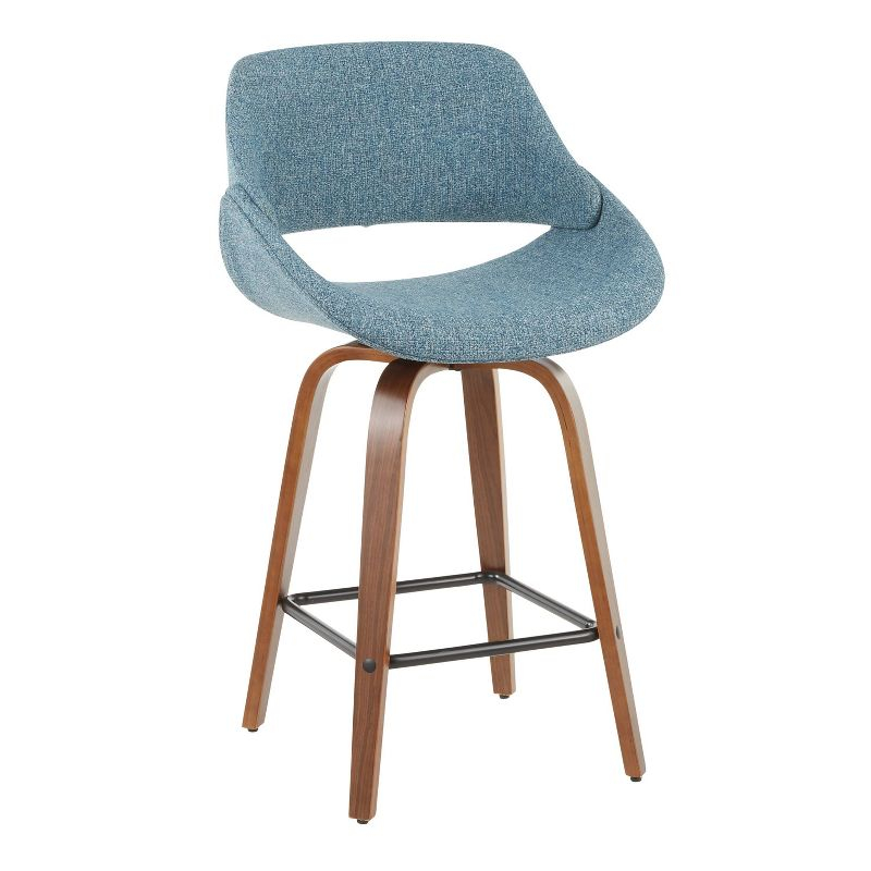 Set of 2 Fabrico Mid-Century Modern Counter Height Barstools - LumiSource: Walnut Wood, Polyester Upholstery