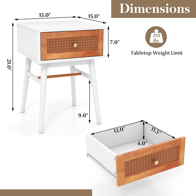 Costway Nightstand Modern Bedside End Table with Storage Drawer & Solid Wood Legs White