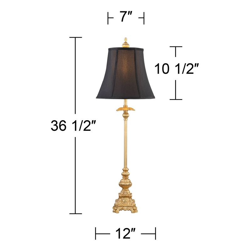 Regency Hill Traditional Buffet Table Lamps 36.5" Tall Set of 2 Gold Intricate Details Black Fabric Bell Shade for Dining Room