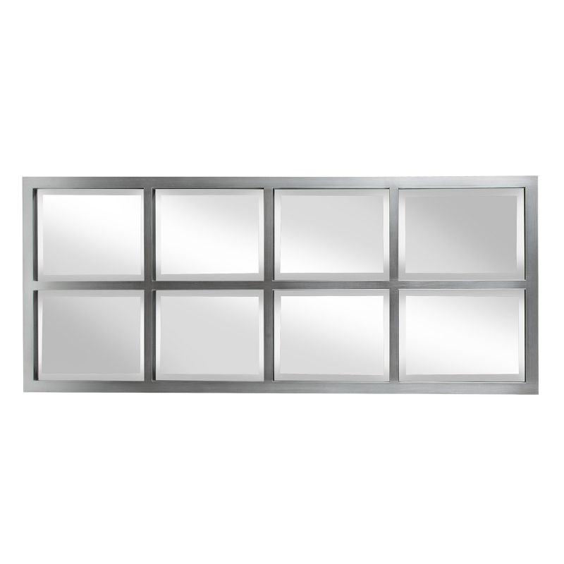 17" x 42" Stryker Windowpane Framed 8-Pane Wall Mirror Silver - Kate and Laurel: Beveled, Easy Mount