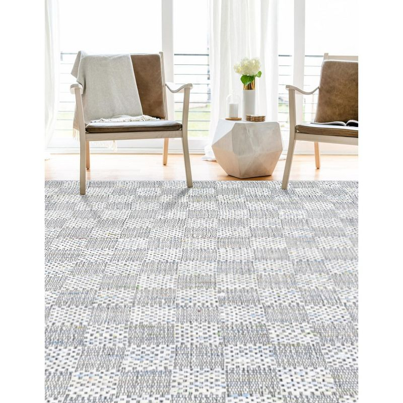 Unique Loom Chindi Cotton Collection Area Rug - Checkered (8'  x 10' Rectangle Ivory/Gray)