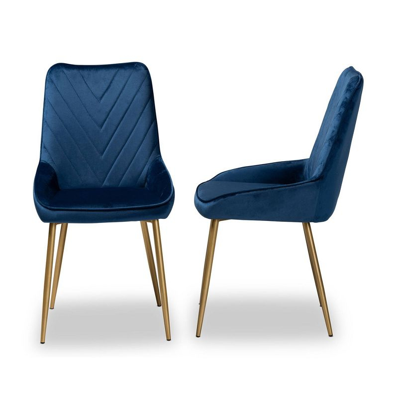 2pc Priscilla Velvet Fabric Upholstered Metal Dining Chair Set Navy Blue/Gold - Baxton Studio