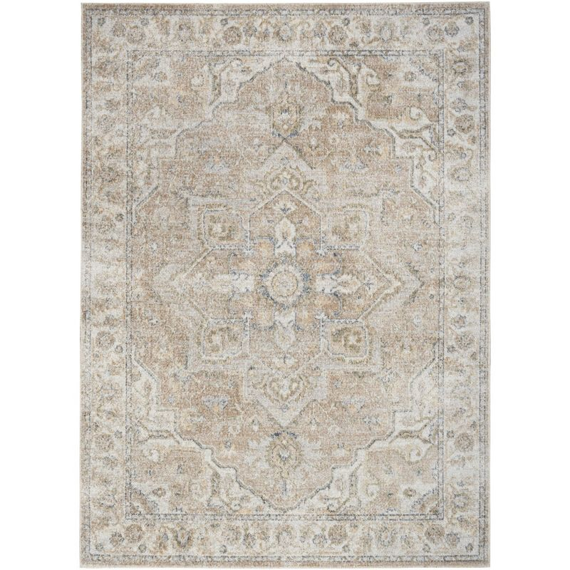Nourison Astra Machine Washable Vintage Medallion Indoor Rug Beige 4' x 6'