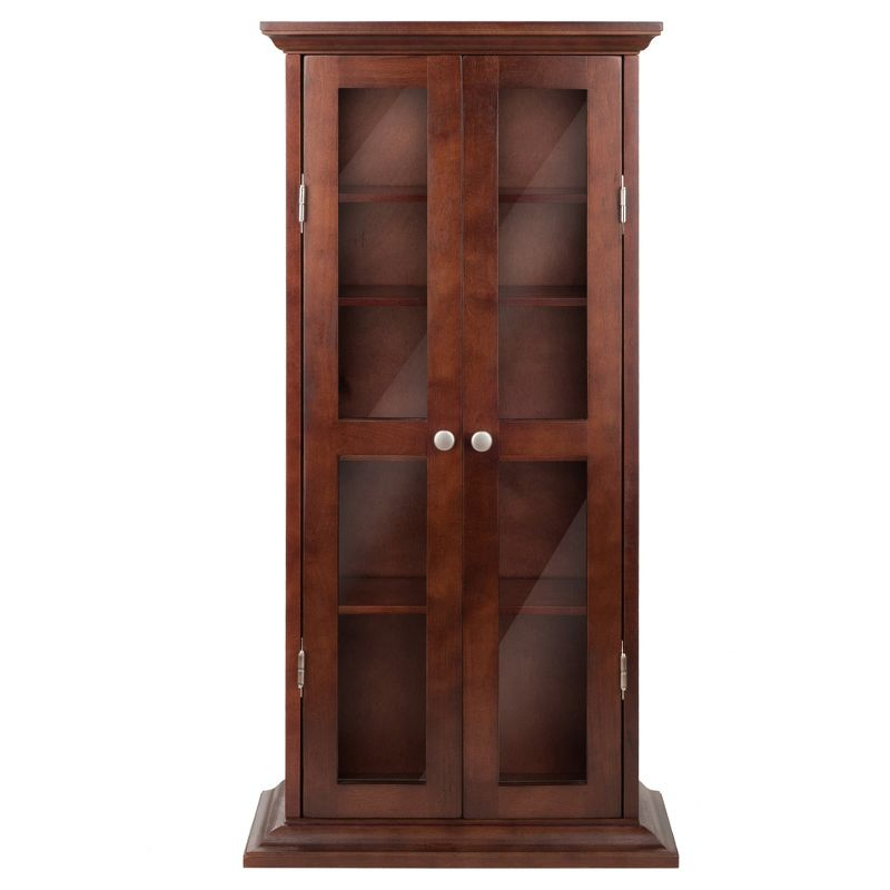 Dvd-Cd Cabinet - Antique Walnut - Winsome: Multimedia Storage, Glass Doors, 4 Adjustable Shelves