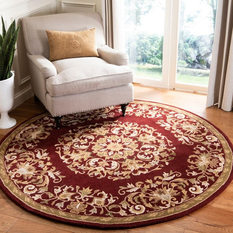Heritage HG640 Handmade Area Rug - 6' Round - Red - Safavieh