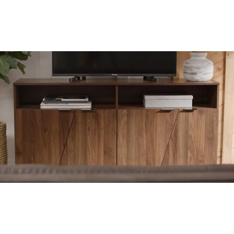 58" 4 Door Contemporary Storage Console Sideboard Rustic Oak - Saracina Home: Modern Laminated MDF Credenza