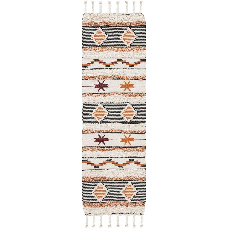 Kenya KNY904 Hand Knotted Runner Rug - Ivory/Black-Orange - 2'3"x8' - Safavieh.