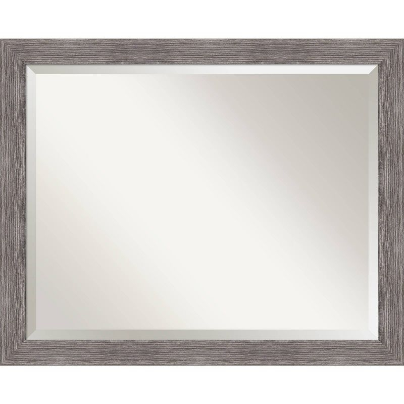 31" x 25" Pinstripe Narrow Framed Bathroom Vanity Wall Mirror Gray - Amanti Art: Beveled, Polystyrene Frame, Wall Mount
