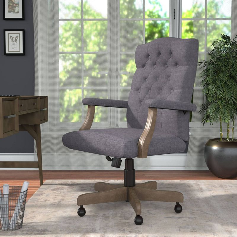 Traditional Executive Chair Slate Gray - Boss Office Products: Driftwood Base, Brass Castors, Pneumatic Lift