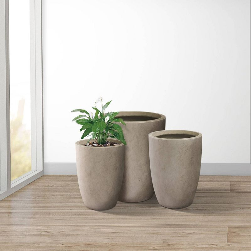 Rosemead Home & Garden 3pc Concrete Outdoor Planter Pots Beige