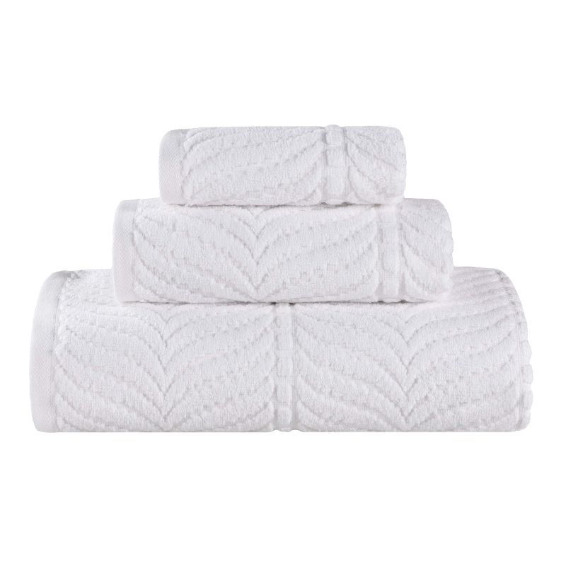 Chevron Zero Twist Cotton Jacquard 3 Piece Bathroom Towel Set, White - Blue Nile Mills