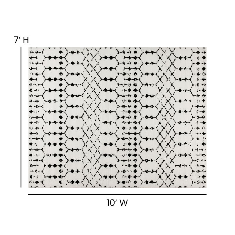 Emma and Oliver Modern Design Geometric Bohemian Low Pile 8' x 10' Ivory And Black Area Rug