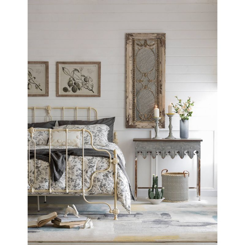 Storied Home Framed Antique Wall Mirror: Vintage Rectangular, Distressed Metal, No Assembly Required