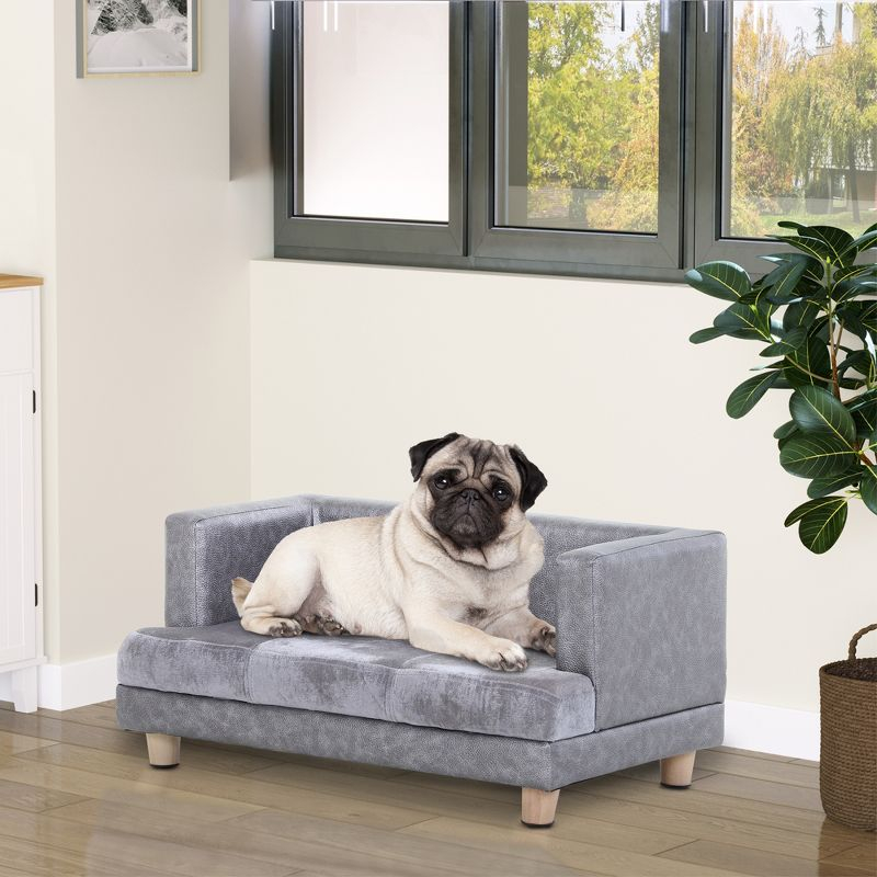 PawHut Luxury Fancy Dog Bed for Small Dogs, Small Dog Couch with Soft Fuzzy & Faux Leather Combo, Dog Sofa Bed, Rectangle Modern Furniture, Puppies