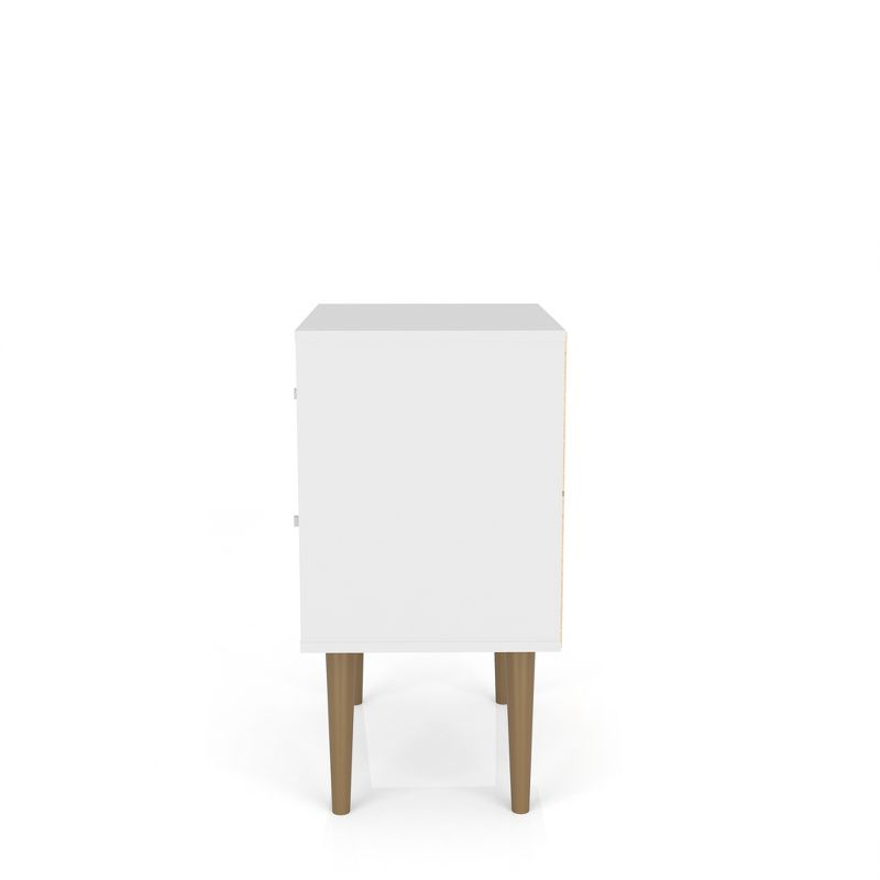 Liberty 2.0 Mid Century Modern Nightstand White/Walnut - Manhattan Comfort: Bedside Table with Storage