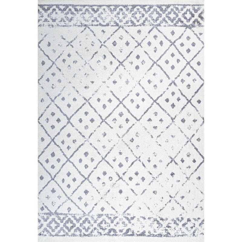 8'x 10' Juba Moroccan Geometric Diamond Area Rug, Ivory/Gray - JONATHAN Y