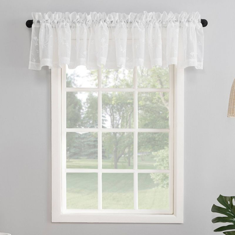17"x50" Delia Embroidered Floral Sheer Rod Pocket Curtain Valance Ivory - No. 918: Botanical Window Valance