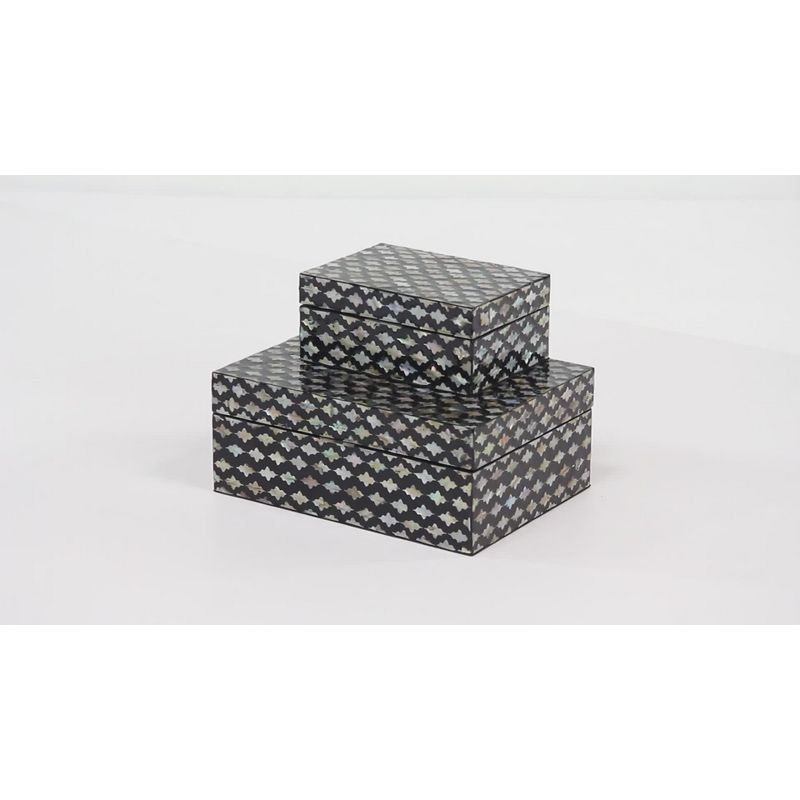 Set of 2 Shell Inlaid Wooden Boxes Natural - Olivia & May: Coastal Style Storage with Felt Stoppers