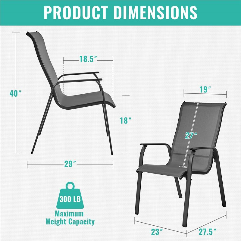 Yaheetech Set of 2 Outdoor Texteline Stackable Dining Chairs with Backrest/ Armrests for Garden, Lawn, Porch, Backyard Pool, Gray