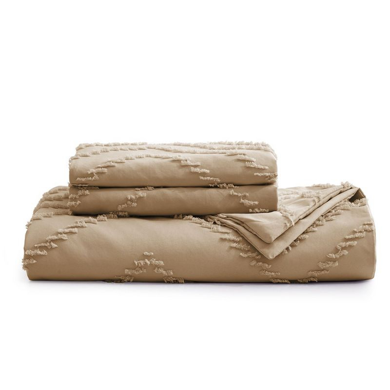 Peace Nest Tufted Microfiber Clipped Duvet Cover Set with Zipper Closure & Corner Ties, Fawn, Full/Queen