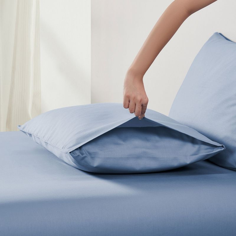 100% Cotton Blue Pillow Cases Standard Size / Queen Size Set of 2 Soft & Cooling Sateen Weave by California Design Den