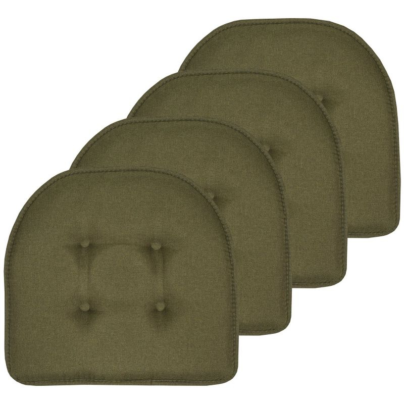 Solid Color U Shaped Memory Foam 17" x 16" Chair Cushions, Army Green, 4 Pack