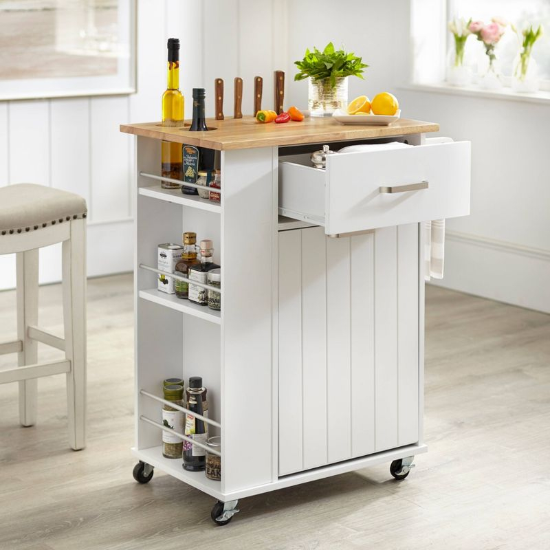 Lima Kitchen Cart White - Buylateral: Cottage Chic Storage, Towel Rung, Locking Wheels