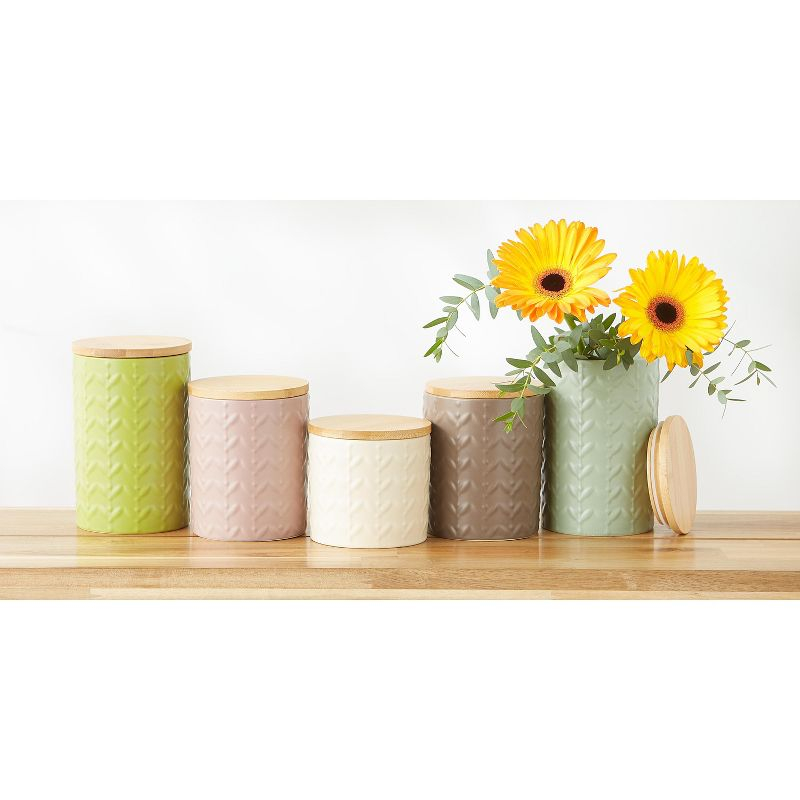 Design Imports Antique White Matte Retro Vine Texture Ceramic Canister Set/3