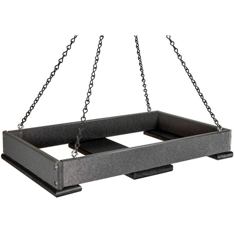 JCs Wildlife Poly Lumber Hanging Tray Platform Bird Feeder with Removable Seed Tray - Backyard Open Platform Cardinal Feeder (Gray, Large)