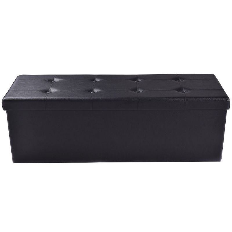 Costway 45''x15''x15'' Large Folding Storage Faux Leather Ottoman Pouffe Box Stool Black