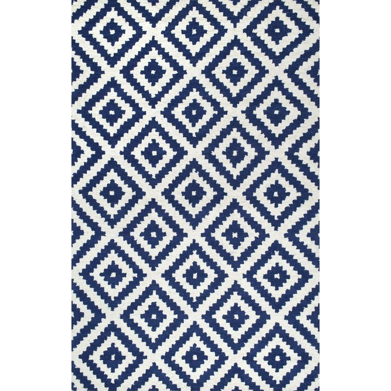 Nuloom Kellee Geometric 3x5 Wool Accent Indoor Area Rug for Living Room Bedroom Dining Room Entryway Kitchen, Navy/White