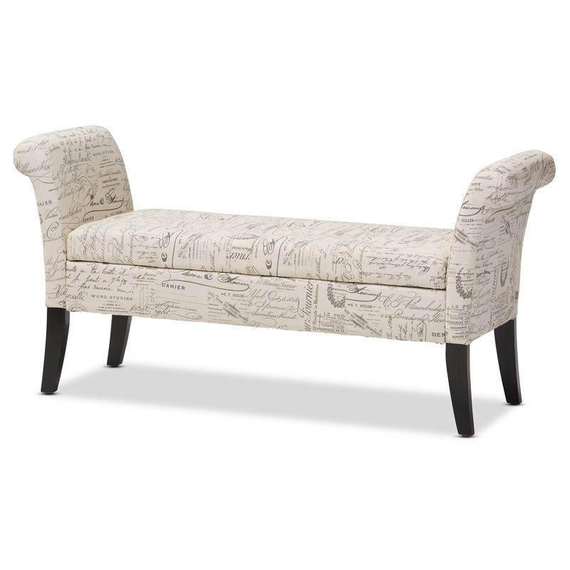 Baxton Studio Avignon Script - Patterned French Laundry Fabric Storage Ottoman Bench : Upholstered Rectangular Seating, No Assembly Required