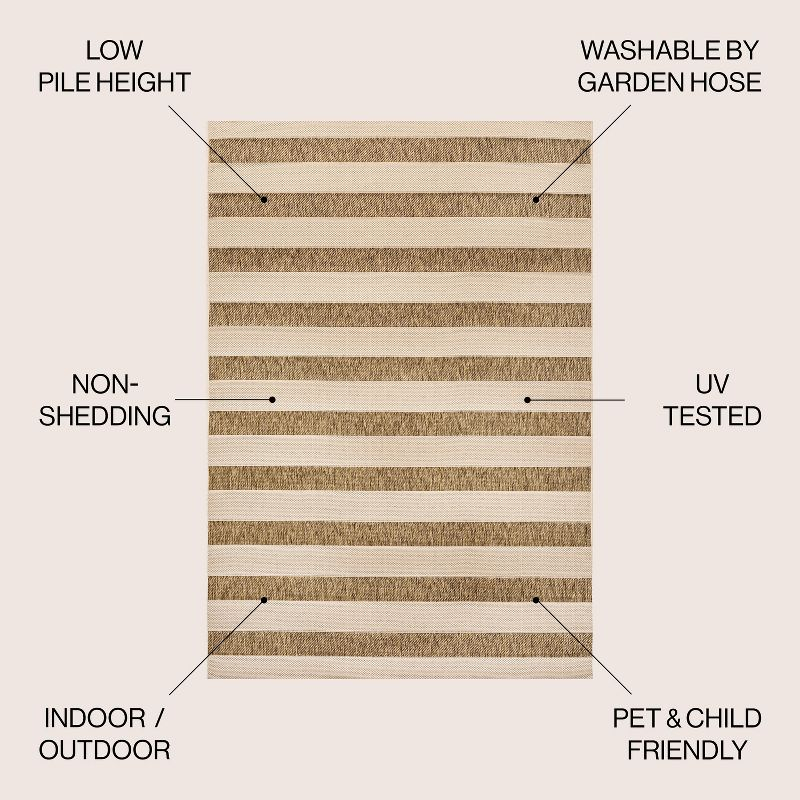 3'x5' Aveiro Wide Stripe Indoor/Outdoor Area Rug, Beige/Brown - JONATHAN Y