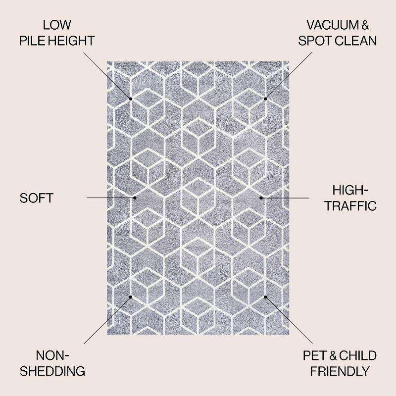 4'x6' Tumbling Blocks Modern Geometric Area Rug, Gray/White - JONATHAN Y
