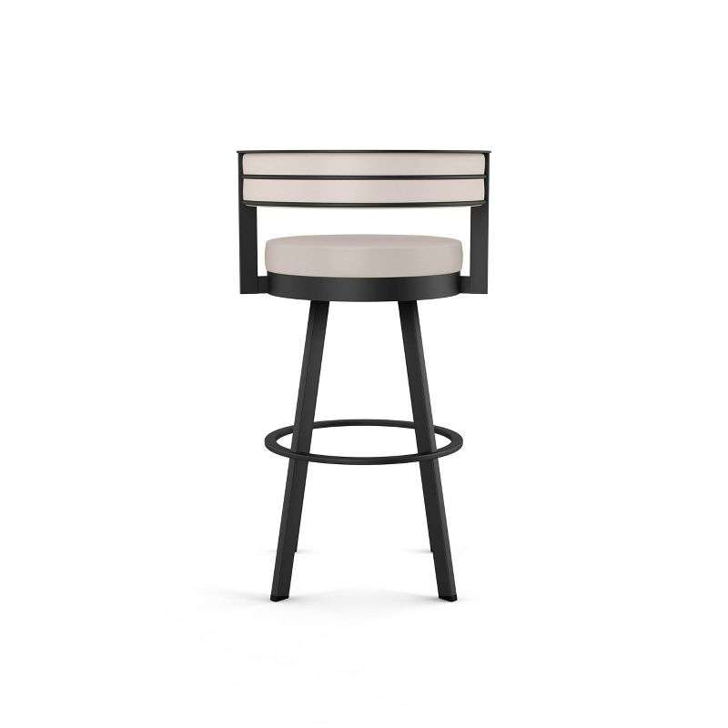 Amisco Browser Barstool: Faux Leather, Oval Back, Steel Frame, Fixed Height 30"