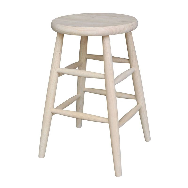 24" Scooped Seat Counter Height Barstool Unfinished - International Concepts: Solid Wood, Round, Backless