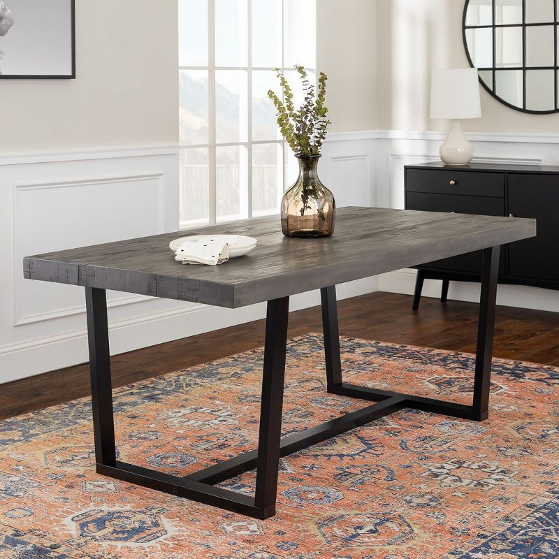 72" Modern Farmhouse Solid Wood Distressed Plank Top Dining Table Gray - Saracina Home