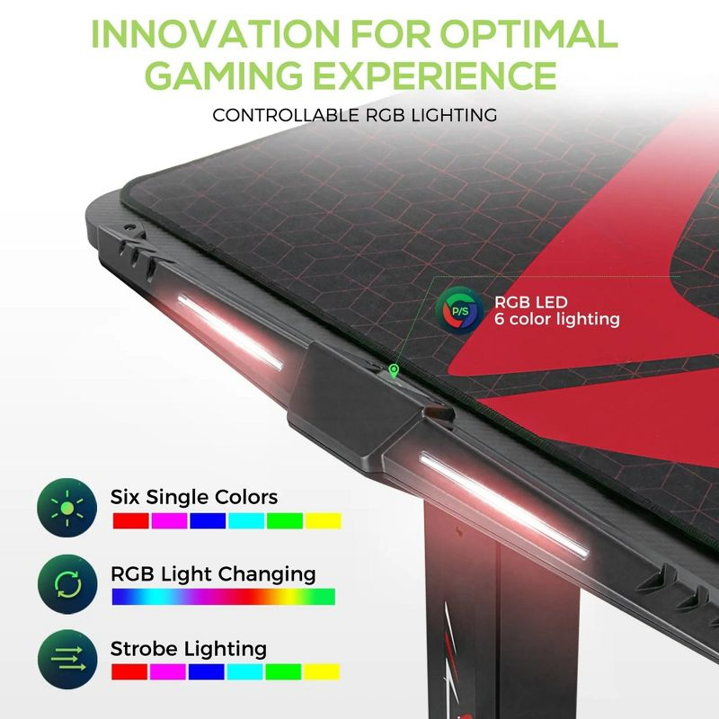 Gaming Standing Desk with RGB Lighting,65" W x 27.5" D x 29'' - 48.5" H