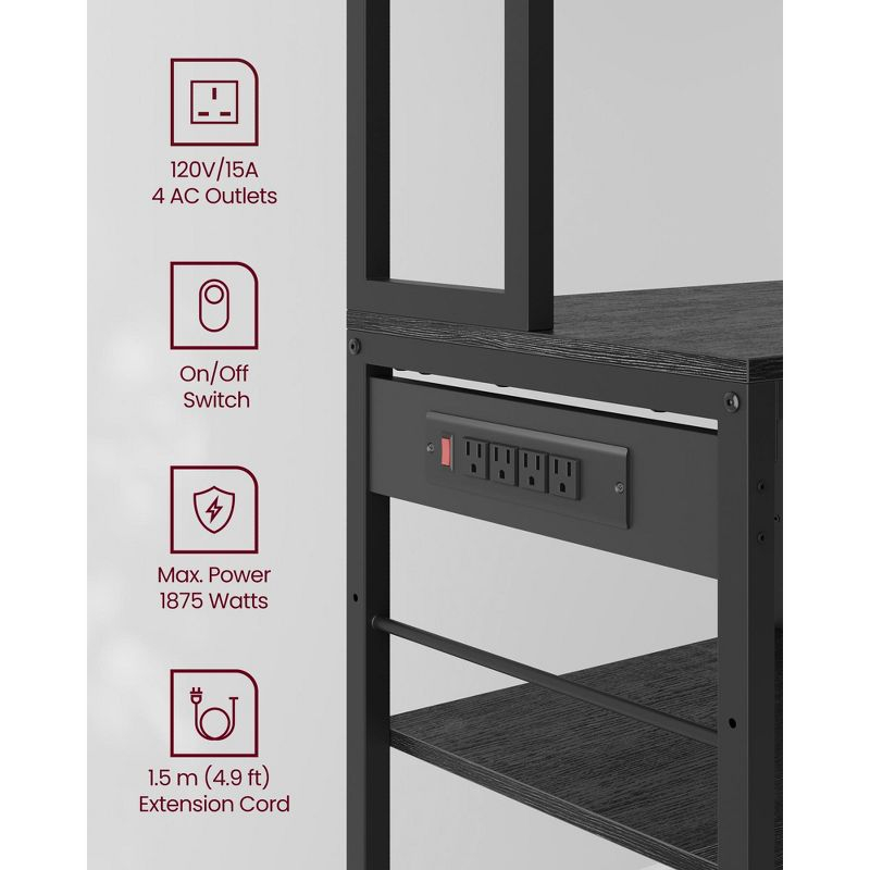 VASAGLE Bakers Rack with Charging Station, Coffee Bar with Adjustable Storage Shelves, 15.7 x 39.4 x 71 Inches, Kitchen Microwave Stand, Charcoal Gray