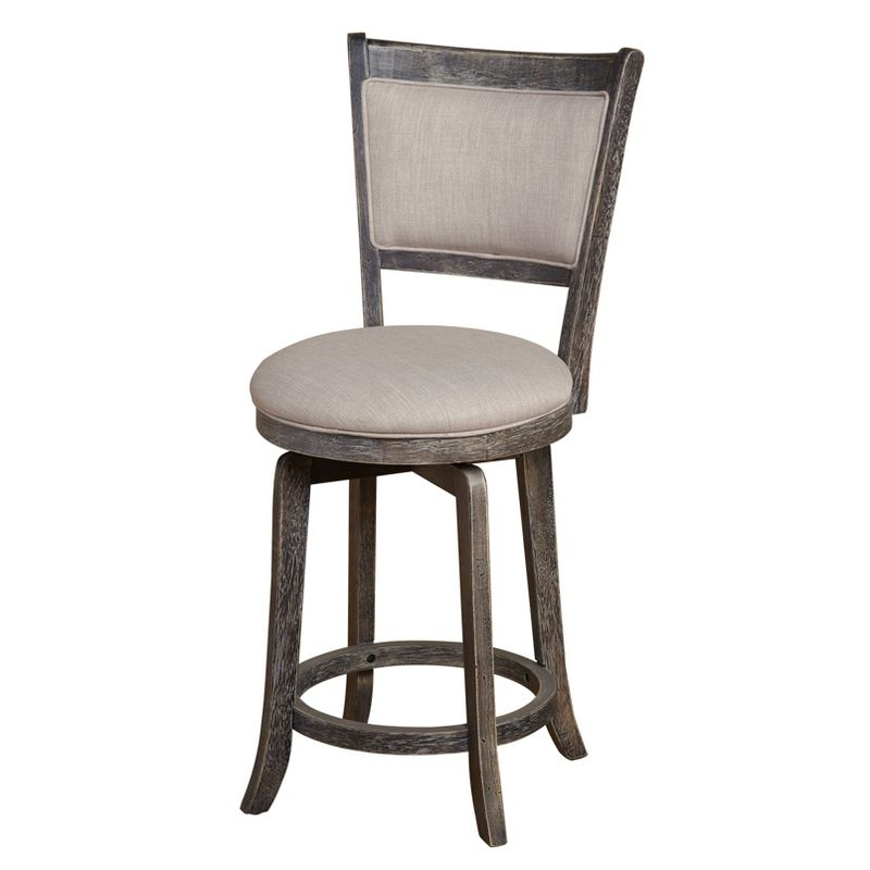 24" French Country Swivel Counter Height Barstool Weathered Gray - Buylateral: Padded Back, Linen Upholstery