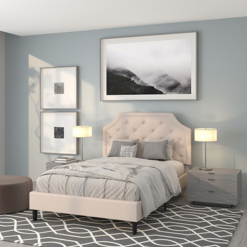Flash Furniture Brighton Full Size Tufted Upholstered Platform Bed in Beige Fabric