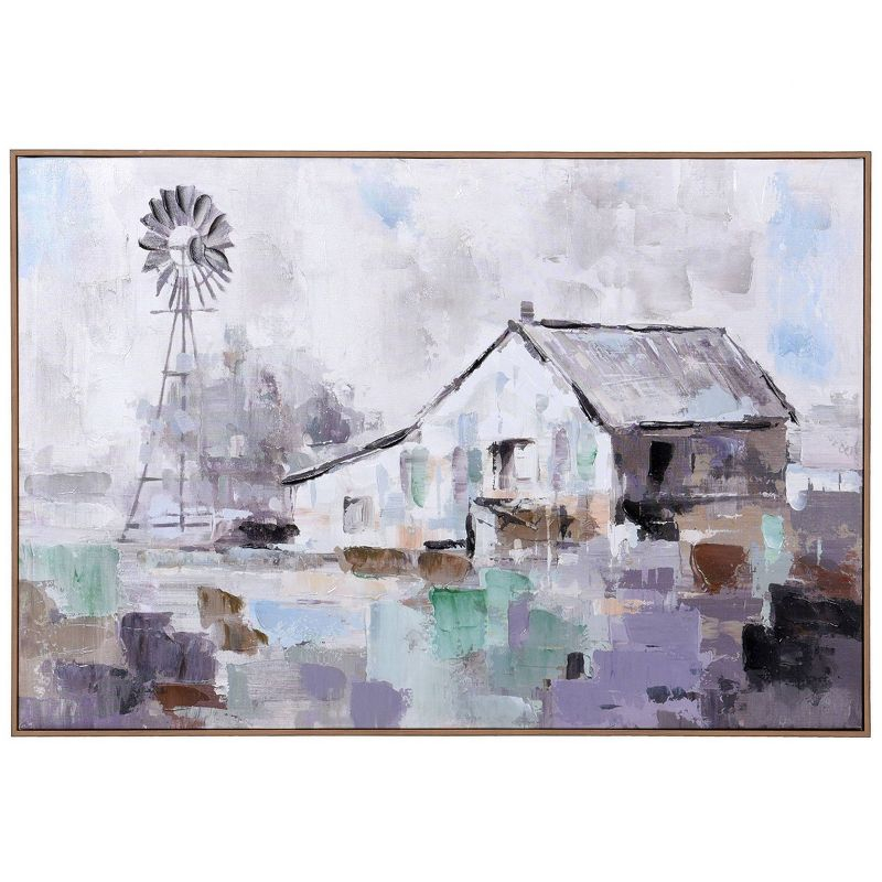 Farmhouse Art Print on Framed Canvas Purple - StyleCraft: Abstract Acrylic, 36x24", Polystyrene Brown Frame