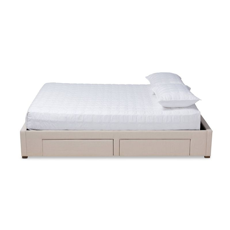 King Leni Bed Frame Beige - Baxton Studio: Storage Drawers, Polyester Upholstery, No Box Spring Required